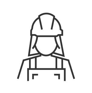 Apprentice Icon of a person in a hard hat and smock.