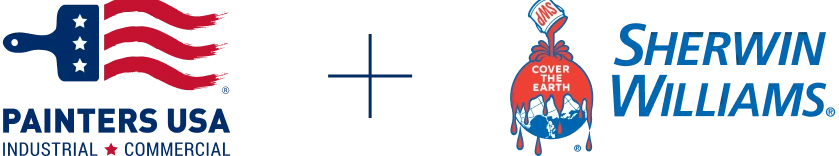 Two logos, the Painters USA logo and the Sherwin Williams logo with a plus symbol between them
